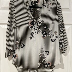 Black Rainn Striped Floral Blouse